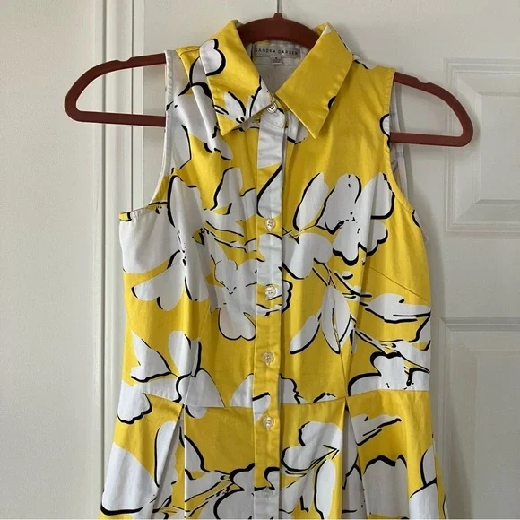 Sandra Darren Women Sleeveless Cotton Sateen Button-down Shirt Floral Dress (8) - Picture 5 of 9